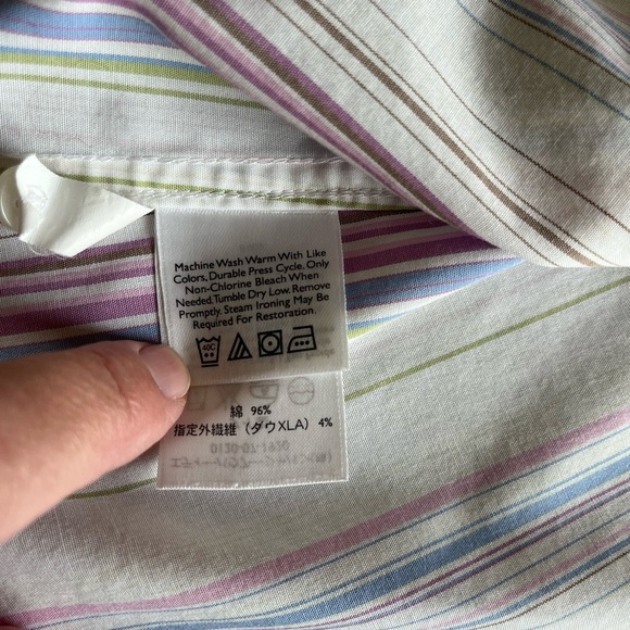 Eddie Bauer Pink and Blue Striped Button Down Blouse 3/4 Sleeves Size Large - Picture 13 of 14
